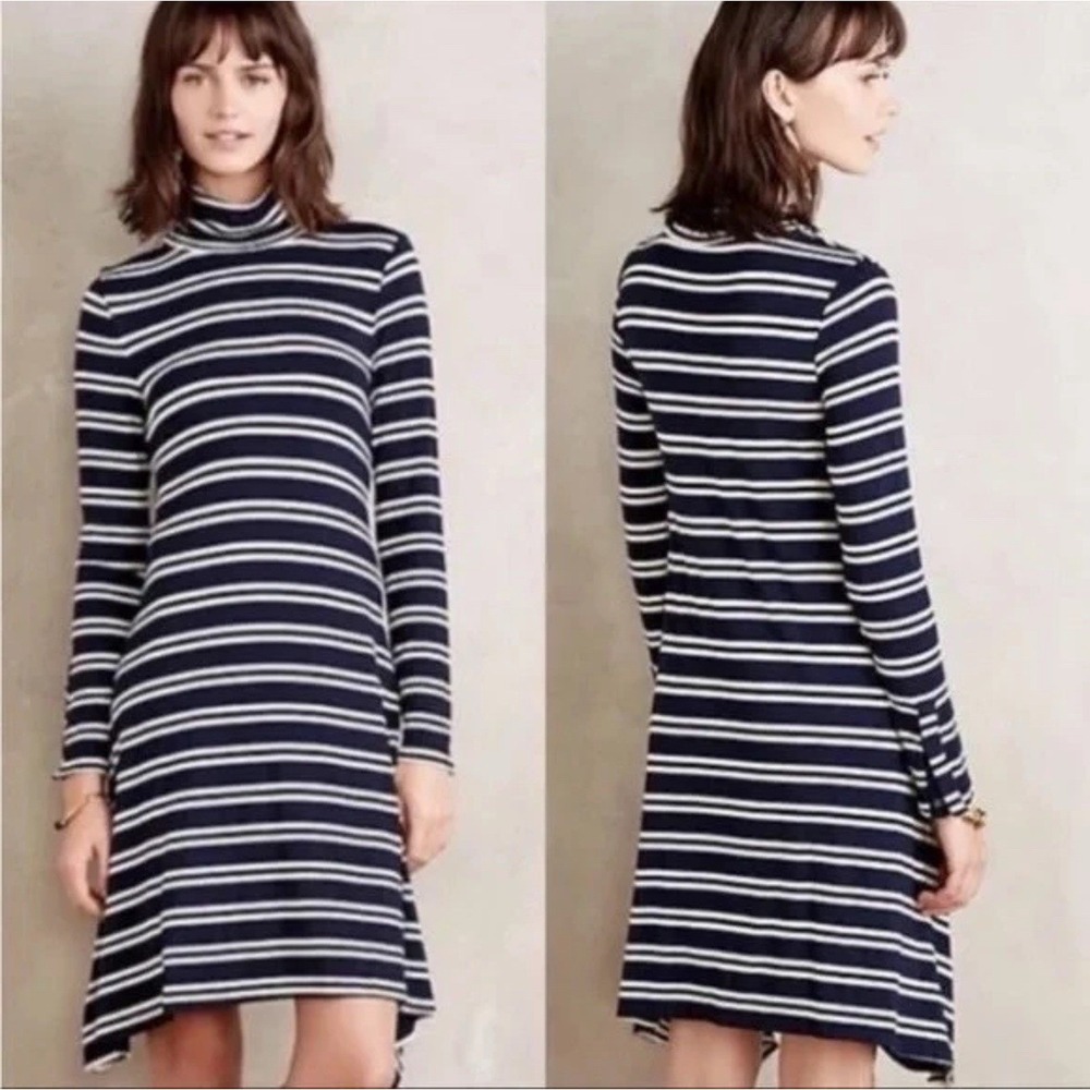 Anthropologie Maeve‎ Dress Womens XS Navy Blue Striped Preppy Coastal